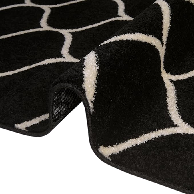 Rugs.com Lattice Frieze Collection Rug – 5' x 8' Black Medium Rug Perfect for Living Rooms, Large Dining Rooms, Open Floorplans