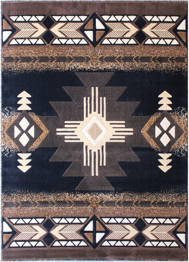 YHSF South West Native American Area Rug C318 - Easy Clean, Thick, Soft, Durable Native Tribal American Indian Inspired Rug for Bedroom/Living Room and more - Black, 5 Feet 11 Inches x 8 Feet 6 Inches