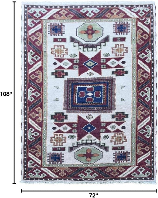 Hand Knotted Wool & Silk ECO-Friendly Oriental Area Rugs - 6'x9', Rectangle Shape, Cream Burgundy Color, Classic Oriental Traditional, Medium Pile Handmade Area Rugs (AF0102)