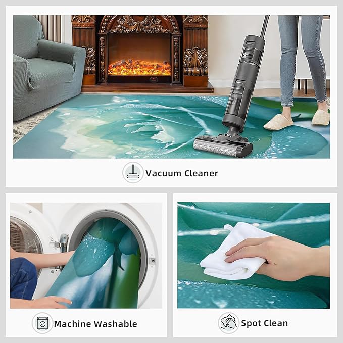 3x4 Blue-Rose Rugs for Entryway - Realistic Florals Kids Bedroom Rug, Flowers Mudroom Rug Soft for Coffee Shop Living Room Under Table Game Room