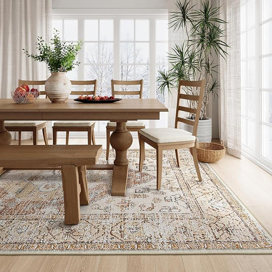 Lahome 5x7 Boho Machine Washable Area Rug (Non-Slip Lightweight Low-Pile)(Oriental Distressed Print for Living,Bedroom,Office)