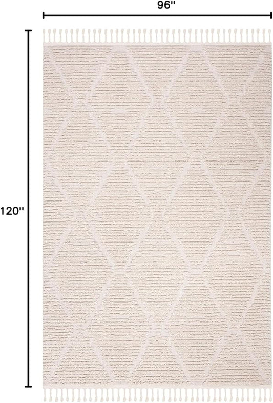 SAFAVIEH Area Rug 8x10 - Marrakech Collection - Large - Beige, Moroccan Boho Tribal Tassel Design, Non-Shedding & Easy Cleaning, Ideal for Living Room, Bedroom, Office, Dining Space (MRK517C)