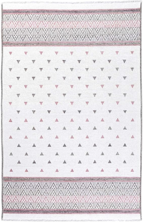 Alfa Rich 7x10 Mauve Gray Off White Washable Area Rugs for Living Room Bedroom Kitchen Decor Cotton