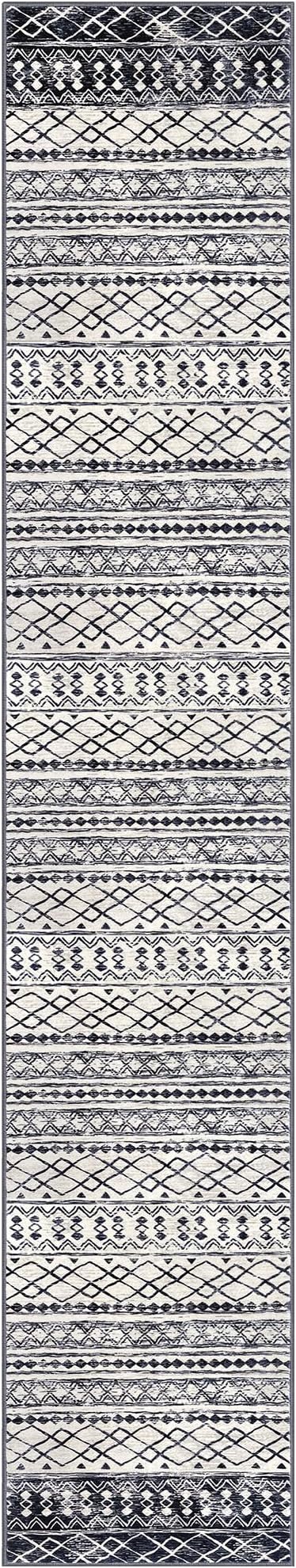 KUTA Boho Runner Rug for Hallway 2.6x14 Moroccan Washable Black Navy Blue Rugs Non-Slip Vintage Long Kitchen Runners Soft Geometric Floor Carpet for Bedroom Laundry Living Room