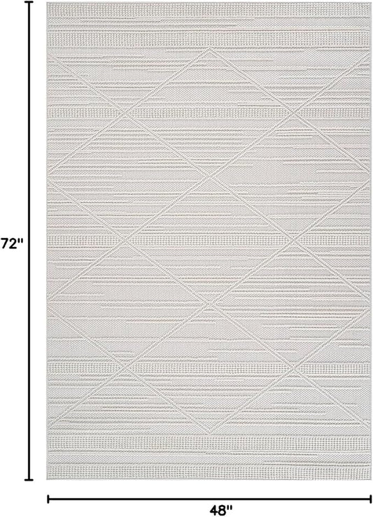 CAMILSON Micro Loop Rug 4x6 Modern Luxury Geometric Pattern Area Rugs Soft High and Low Pile Stain Resistant Easy-Cleaning Non-Shedding for Living Room Office Indoor Carpet (4 x 6 / White)