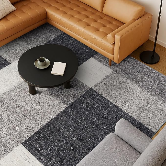 Rugshop Gray Modern Geometric Boxes Non-Slip Area Rug Non-Shedding for Living Room, Dining Room and Bedroom, 6'6" x 9'