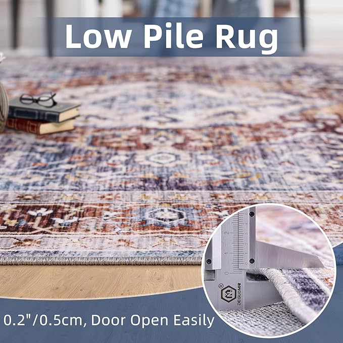 Deerly 3x5 Area Rug with Non-Slip Backing, Washable Rugs for Bedroom Living Room Kitchen, Distressed Carpet Printed Low-Pile Soft Dorm Rug Room Decor(Border Brown/Navy Blue)