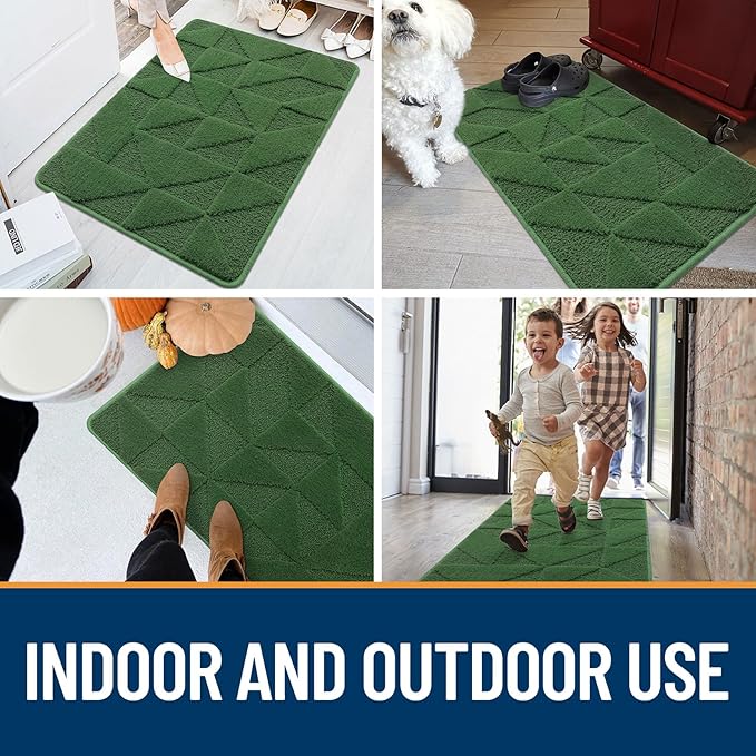 OLANLY Door Mats Indoor, Non-Slip, Absorbent, Dirt Resist, Entrance Washable Mat, Low-Profile Inside Entry Doormat for Entryway (36x24 inches, Green)