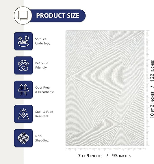 Abani Cream Area Rug 8' x 10' for Living Room, Bedroom - Zen Reiki Circles Pattern - Durable & Easy to Clean