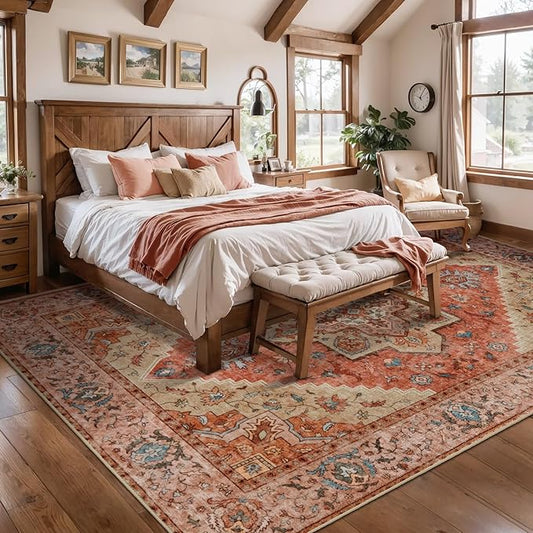 Tangsoo 4x6 Area Rug for Living Room, Washable Vintage Indoor, Distressed Carpet for Bedroom Non Slip for Dining Room, Soft Low Pile Rugs Foldable Floor Rug for Dorm Bedside Bathroom