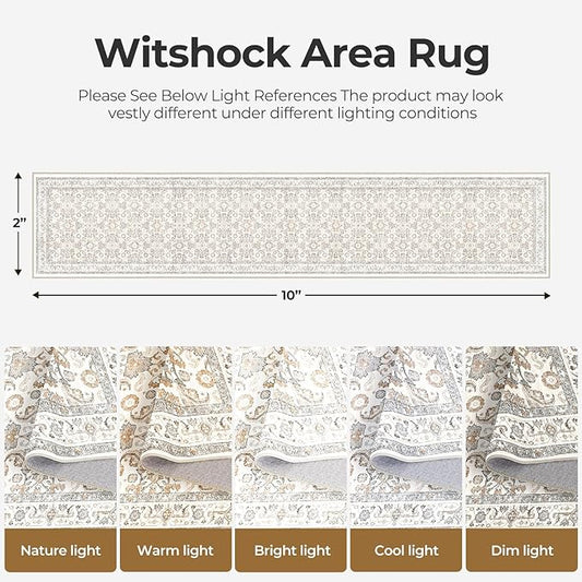 WITSHOCK 2x10 Long Runner Rug for Hallway,Washable Rug Distressed Boho for Bedroom Kitchen Entryway Indoor Entrance,Non Slip Runner Rugs with Rubber Backing,Camel/Beige