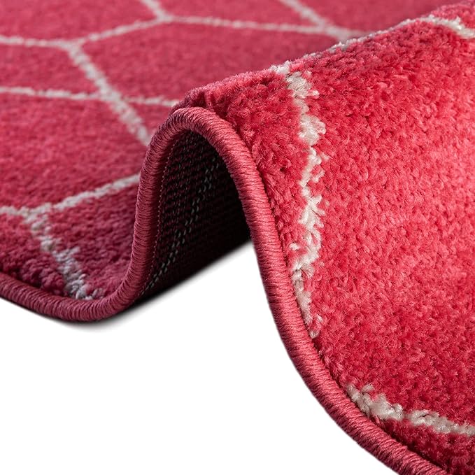 Unique Loom Trellis Frieze Collection Area Rug - Geometric (4' 1" Round, Pink/ Ivory)