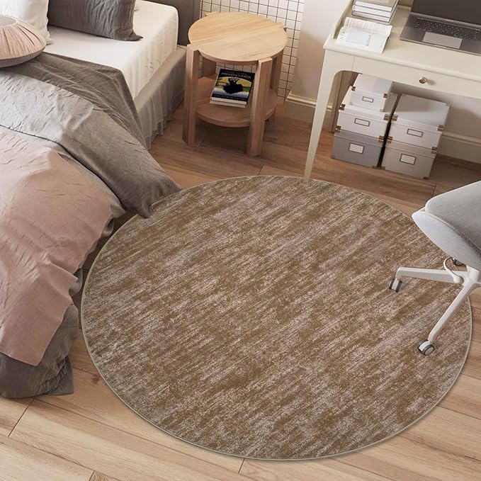 RUGSREAL Round Area Rug 3ft Solid Solor Rug for Entryway Washable Indoor Floor Carpet Contemporary Area Rug Modern Round Rug for Bedroom Living Room Kitchen Home Office, Taupe