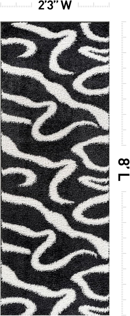 Rugshop Abstract Wavy Shag Runner Rug Anthracite Dark Gray 2' 3" x 8' Perfect for Hallways, Kitchens, or Behind The Sofa