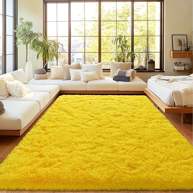 Area Rugs for Living Room, Soft Shaggy Carpets for Living Room, Fuzzy Rugs for Kids' Room, Perfect Decor for Modern Home Yellow 8x10 Feet