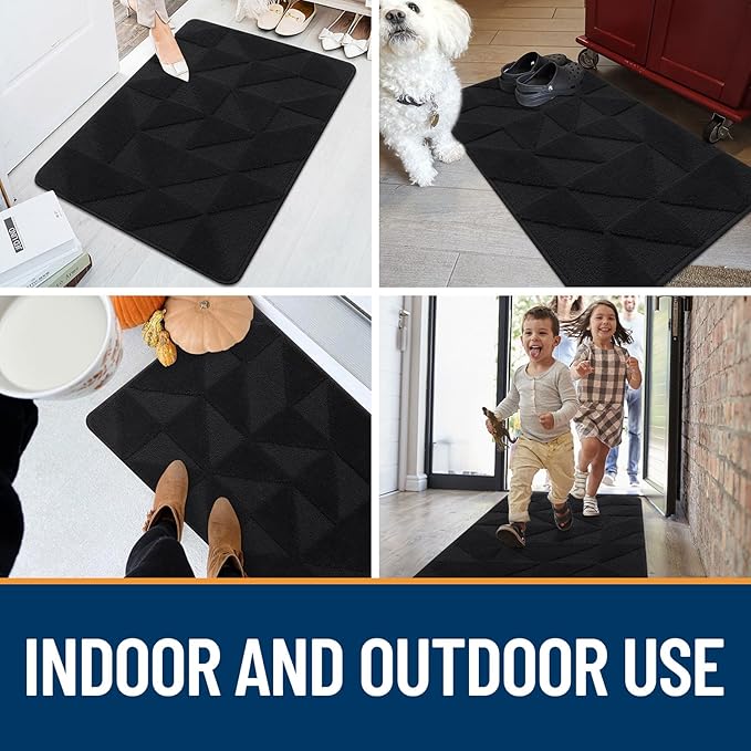 OLANLY Door Mats Indoor, Non-Slip, Absorbent, Dirt Resist, Entrance Washable Mat, Low-Profile Inside Entry Doormat for Entryway (48x32 inches, Black)