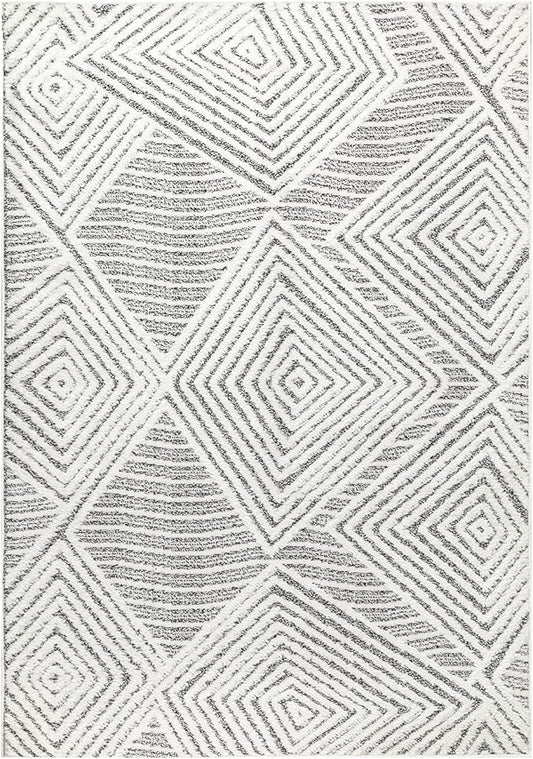 Antep Rugs Palafito 4x6 Geometric Shag Diamond High-Low Pile Textured Indoor Area Rug (Gray, 3'11" x 5'11")