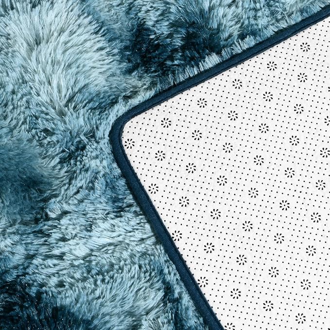 Shag Area Rug, 4 X 6 Tie-Dyed Plush Fuzzy Rugs for Living Room, Ultra Soft Fluffy Furry Rug for Bedroom, Indoor Carpet Nursery Rugs for Kids Room Home Decor, Peacock Blue