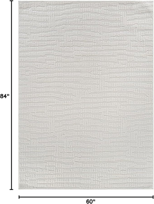 Modern Micro Loop Indoor Area Rugs for Living Room Bedroom Kitchen Geometric Pebble White 5x7 Luxury Durable Low and High Pile Non-Shedding Stain Resistant Soft Area Carpet 5 x 7