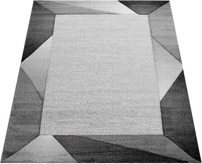 Paco Home Modern Area Rug Bordered with Geometric Pattern Grey Anthracite with Contour Cut, Size: 2'8" x 9'10"