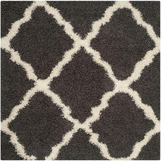 SAFAVIEH Dallas Shag Collection Area Rug - 8' Square, Dark Grey & Ivory, Trellis Design, Non-Shedding & Easy Care, 1.5-inch Thick Ideal for High Traffic Areas in Living Room, Bedroom (SGD257A)