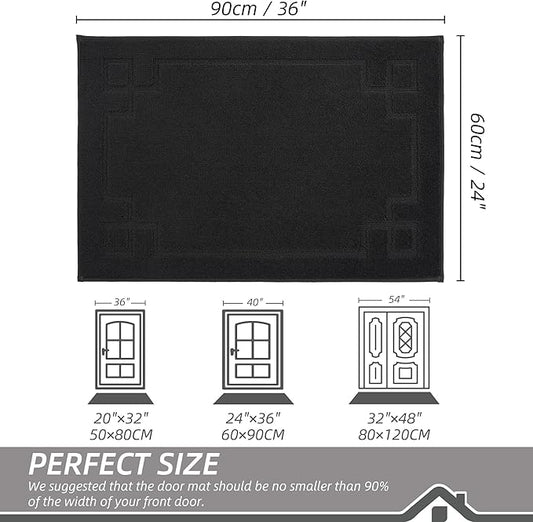 BEQHAUSE Door Mat 24" x 36", Non-Slip Door Mats Indoor Entryway Rugs Washable Low-Profile Absorbent and Stain Resist Floor Mats, Dog Door Mat for Front Back Door, Muddy Wet Shoes & Paws, Black
