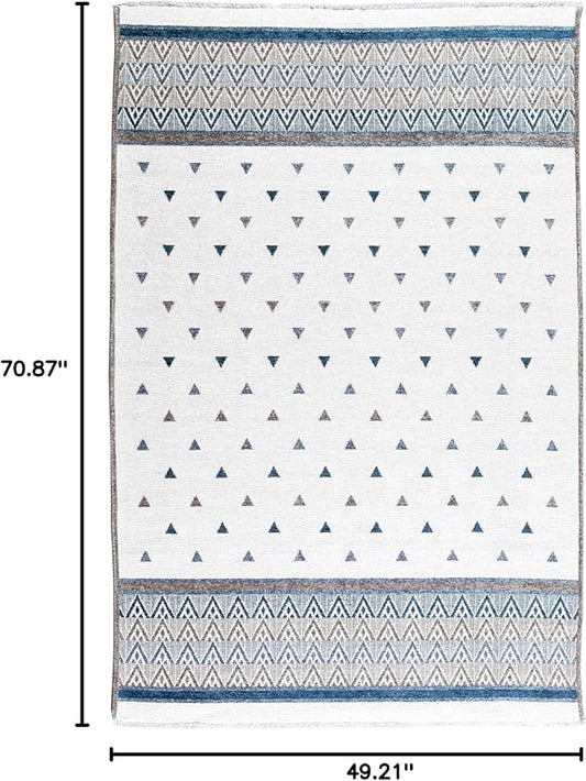 Alfa Rich 4x6 Blue Cream Off White Washable Area Rugs for Living Room Bedroom Kitchen Decor Cotton