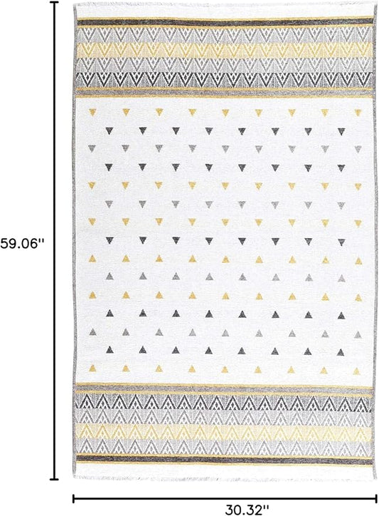 Alfa Rich 3x5 Gold Gray Off White Washable Area Rugs for Living Room Bedroom Kitchen Decor Runner