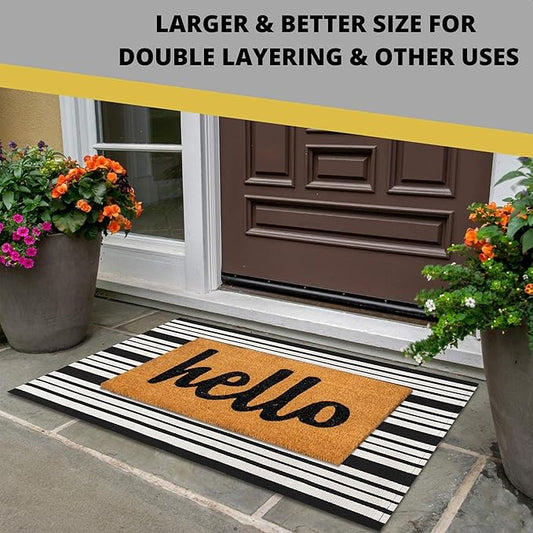 KOZYFLY Black and White Striped Doormat 2x3 Ft Small Area Rug Cotton Front Porch Rug Washable Outdoor Rug Farmhouse Layered Front Door Mat for Front Door Entryway Patio Porch