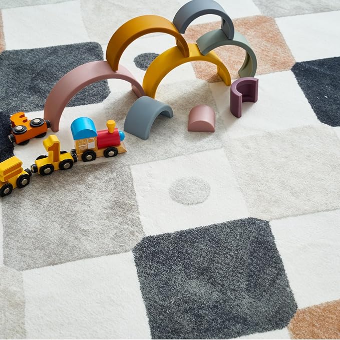 jinchan Macy Area Rug 3x5 Kids Washable Indoor Non-Slip Black and White Modern Soft Rug Elementary School Classroom Diamond Carpet for Nursery Playroom Daycare Bedroom Living Room Marble on Cream