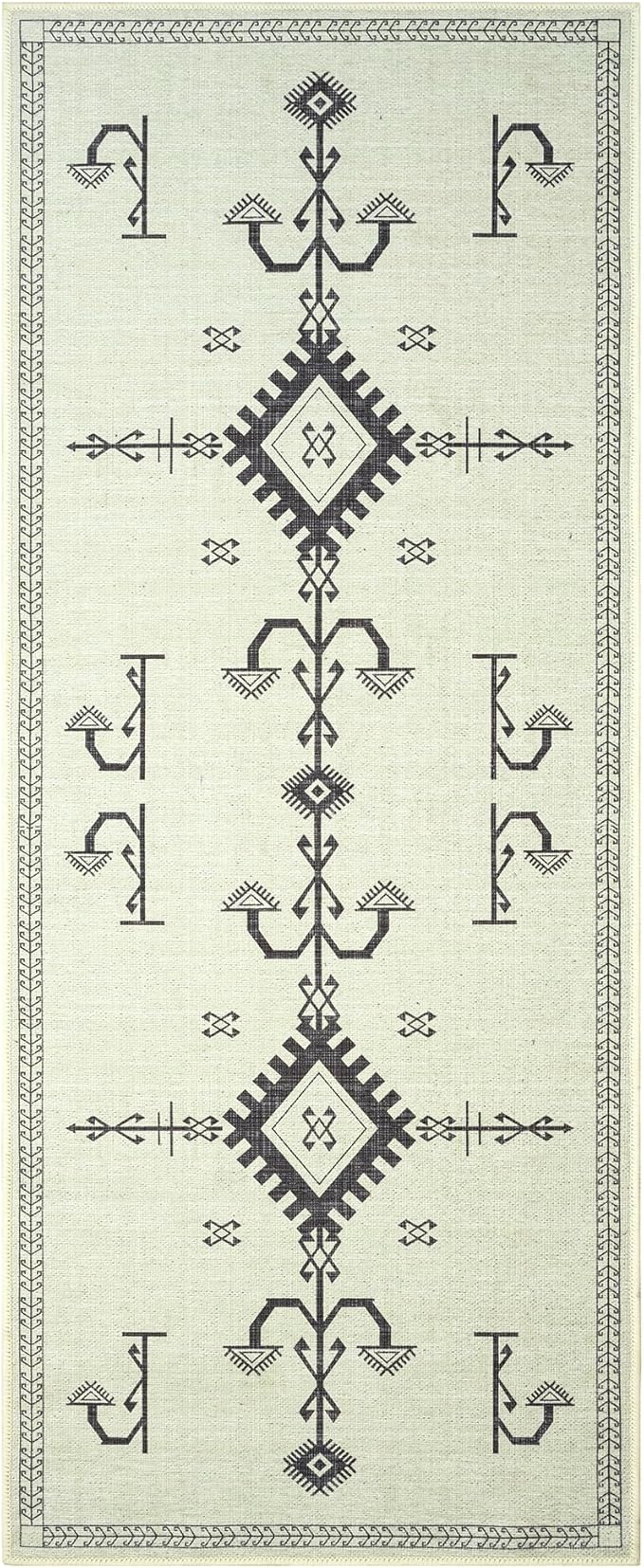 GLN Rugs Contemporary Collection - Machine Washable Area Rug, Contemporary Washable, Non Slip, Low Pile Chenille Rug, Living Room, Bedroom, Kitchen Rug (2'6" x 10' Cream/Anthracite)