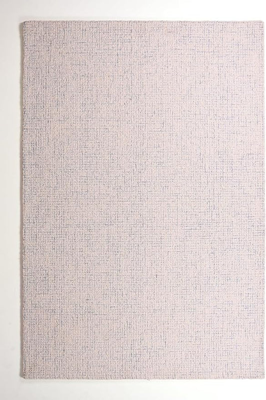 Hand-Tufted 100% Wool Pile Area Rug – Geometric Textured Grid Check Pattern – Thick and Durable Floor Carpet for Bedroom, Living Room, Kids Room, and Dining Area (Ivory Blue, 5' x 7')