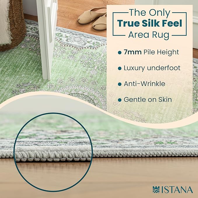 Istana 5x7 Area Rug - Green Rugs for Living Room 5x7 - Foldable Rugs for Bedroom - Stain Resistant Washable Rug - Eco-Friendly Boho Area Rugs - Easy to Clean Living Room Rug