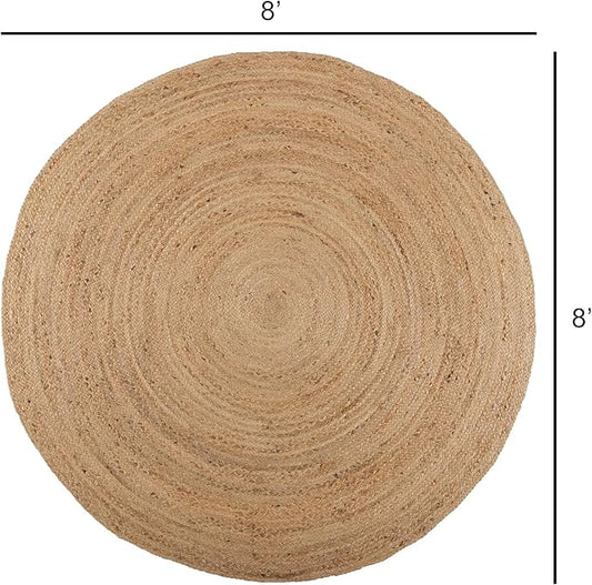 REDEARTH · Round Area Rug - Hand Woven Braided 100% Natural Jute - Artisan Made Reversible Boho Jute Rugs for Bedroom - Kitchen - Living Room - Farmhouse - Aesthetic Home Decor (8' Feet - Natural)