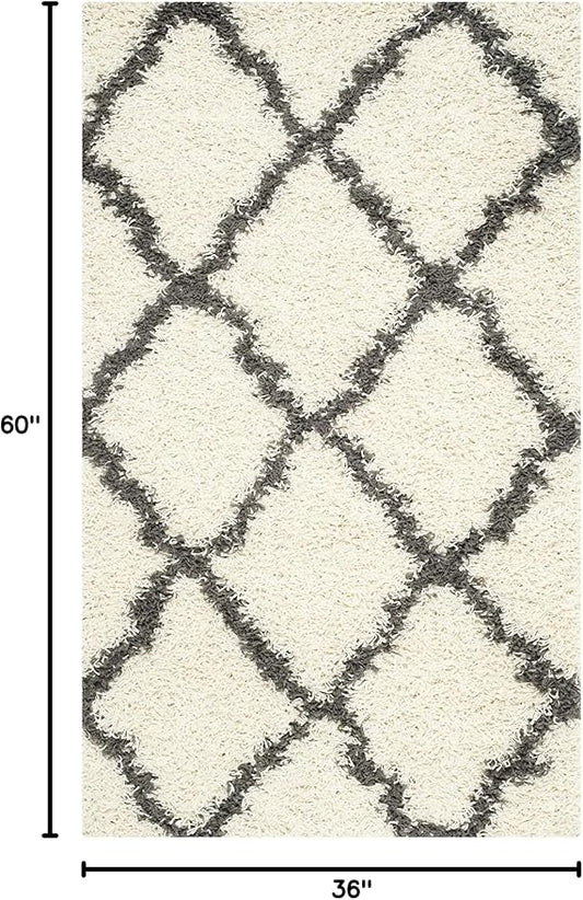 SAFAVIEH Dallas Shag Collection Accent Rug - 3' x 5', Ivory & Dark Grey, Trellis Design, Non-Shedding & Easy Care, 1.5-inch Thick Ideal for High Traffic Areas in Foyer, Living Room, Bedroom (SGD257H)