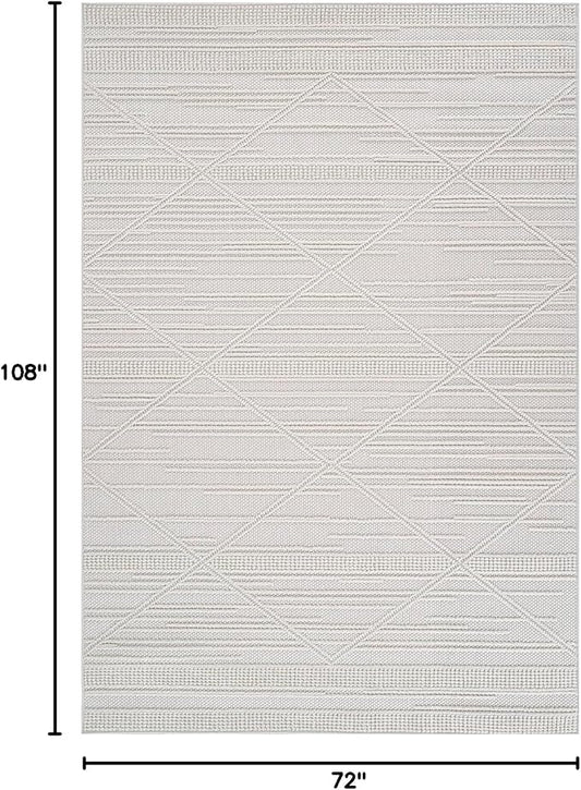 CAMILSON Micro Loop Rug 6x9 Modern Luxury Geometric Pattern Area Rugs Soft High and Low Pile Stain Resistant Easy-Cleaning Non-Shedding for Living Room Office Indoor Carpet (6 x 9 / White)