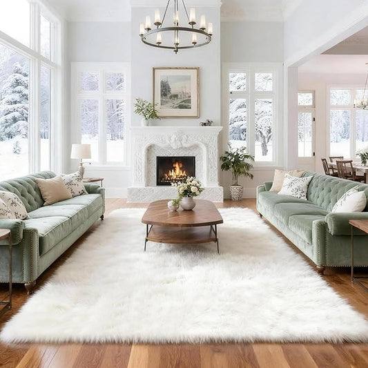 8x10 Solid Fluffy White Area Rug – Washable, Durable, Extra Large Living Room Rug, Non-Slip High Pile Shag Rugs for Bedroom, Playroom, Nursery Rooms, Kids Room, Soft Indoor Floor Carpet Decor