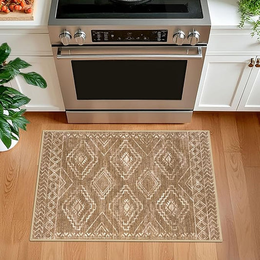 KILOCOCO Boho Entryway Rug 2x3 Printed Small Area Rug Indoor Door Mat Machine Washable Kitchen Rugs Super Soft Non Slip Throw Rugs for Bedroom Entrance Geometric Laundry Room, Yellow Brown Orange
