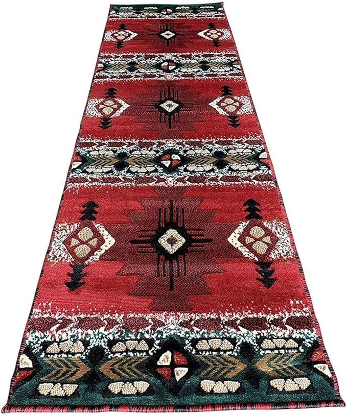 YHSF South West Native American Area Rug C318 - Easy Clean, Thick, Soft, Durable Native Tribal American Indian Inspired Rug for Bedroom/Living Room and More - Red, 2 Feet x 7 Feet