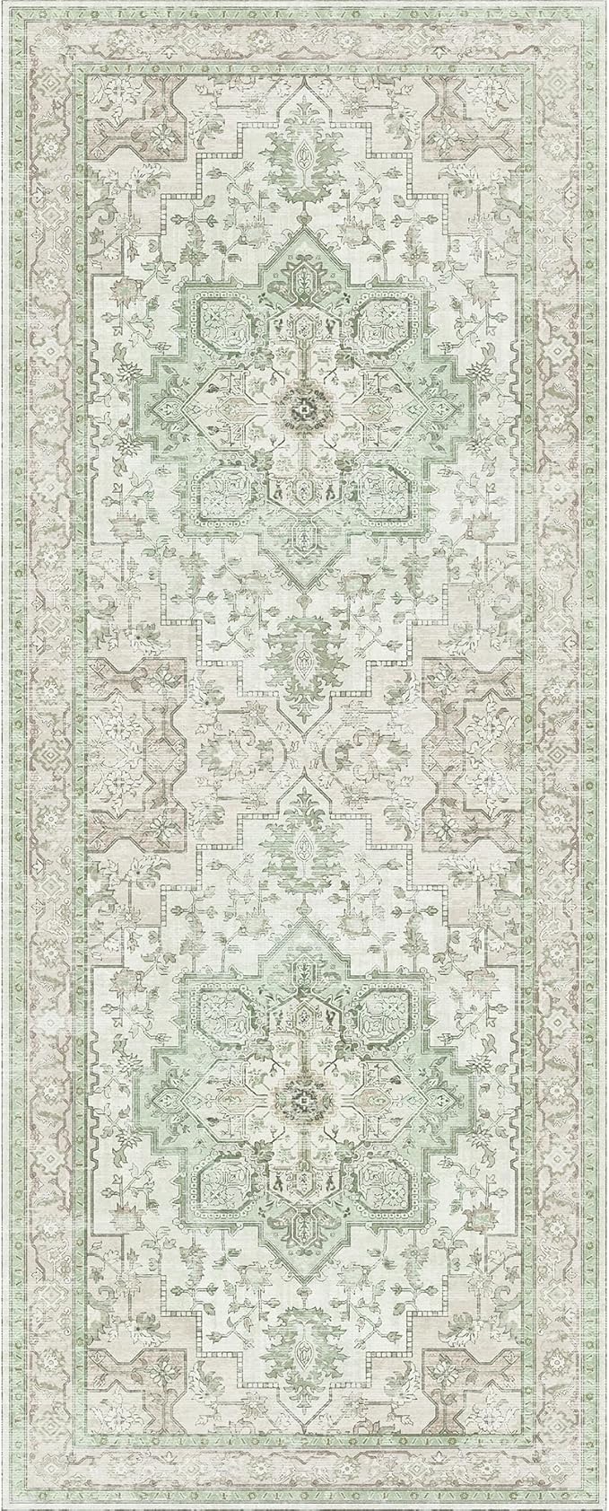 GENIMO 2x7 Runner Rugs for Hallway, Machine Washable Non Slip Vintage Rugs, Low Pile Lightweight Soft Print Rug for Enrtyway, Corridor, Home Office, Kitchen, Oat Light