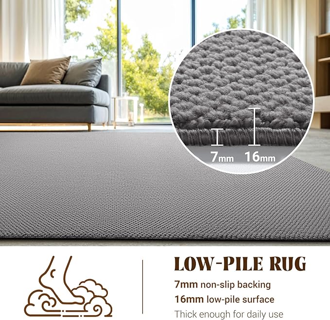 Shilucheng Wool Rug 9x12 Non-Slip, Blend 80% Wool and 20% Cotton Rugs for Living Room, Bedroom, Dinning Room, Soft Durable Cotton Backing Modern Area Rug (Gray)
