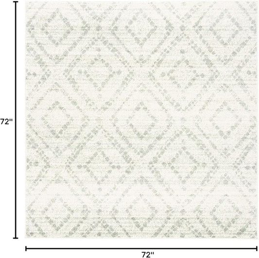 SAFAVIEH Adirondack Collection Area Rug - 6' Square, Ivory & Green, Modern Diamond Distressed Design, Non-Shedding & Easy Care, Ideal for High Traffic Areas in Living Room, Bedroom (ADR131X)