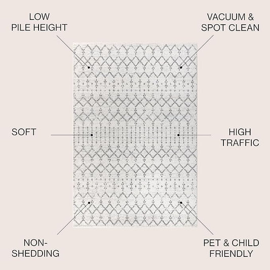 JONATHAN Y Boho Vintage Diamond Cream/Gray Round Area Rug 9 ft, Moroccan Hype for Living Room, Bedroom, Kitchen, Office, Easy-Cleaning, High Traffic, Pet-Friendly, Non-Shedding (MOH101B-9R)