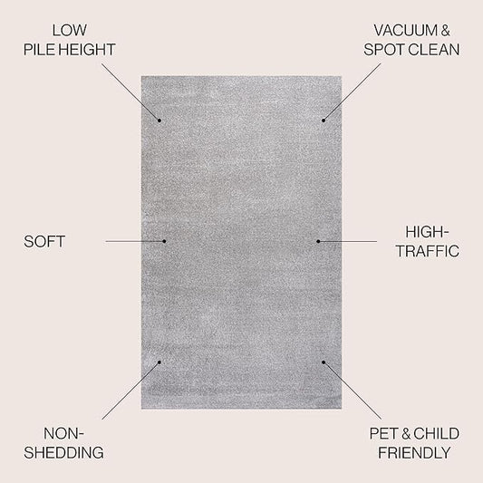 JONATHAN Y Haze Solid Low-Pile Light Gray 7x7 Square Indoor Area Rug, Coastal,Bohemian,Minimalist,Classic, Easy-Cleaning for Living Room,Bedroom,Kitchen,Pet Friendly,Non-Shedding (SEU100K-7SQ)