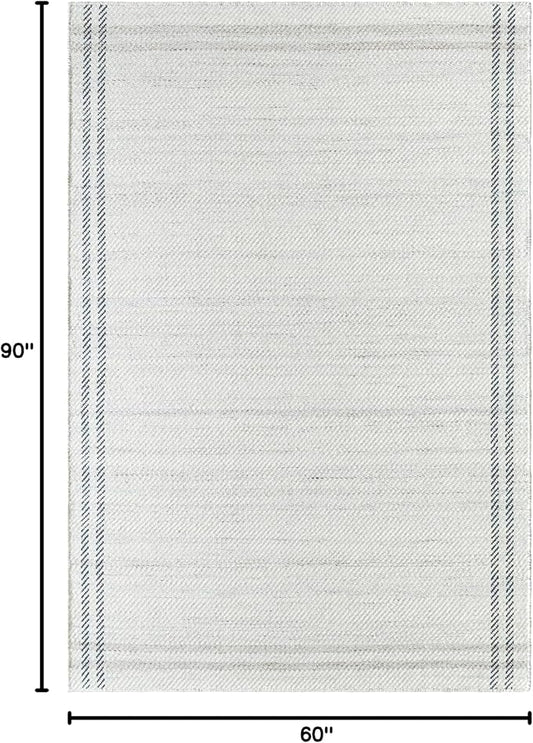 Mark&Day Wool Rugs, 5x8 Janmichael Solid and Border Gray/Ivory Area Rug, Grey Ivory Black Carpet for Living Room, Bedroom or Kitchen (5' x 7'6")