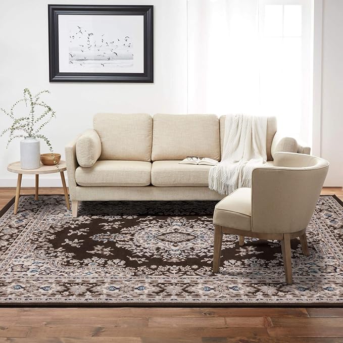 Home Dynamix Premium Sakarya Traditional Medallion Border Area Rug, Brown, 7'9"x10'8" , Rectangular