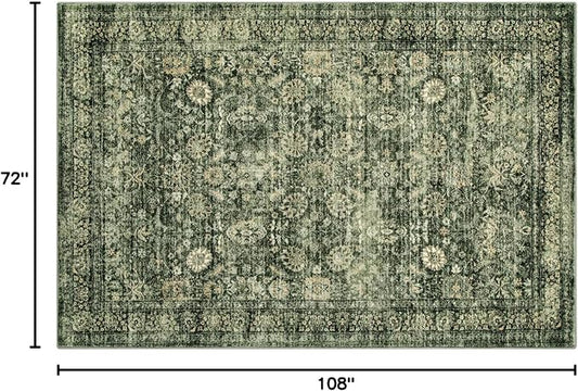 Morebes Vintage Living Room Rugs 6x9,Washable Green Area Rug Non Slip,Distressed Soft Floral Dorm Rug Boho Mat,Large Indoor Accent Floor Carpet for Nursery Kitchen Coffee Table Dining