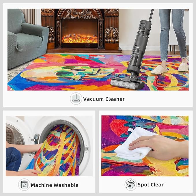 2x3 Abstract Graffiti Rugs for Entryway - Colorful Skeletons Small Area Rugs, Pop Art Laundry Room Carpet Non Slip Accent Throw Rug for Bathroom Kitchen Sink Front Door