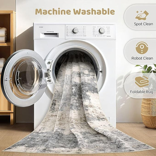 10x12 Area Rug Living Room: Washable Large Abstract Modern Soft Rug Stain Resistant Indoor Floor Non Slip Accent Carpet for Bedroom Nursery Playroom Dining Room Office Dorm Home House- Grey Brown