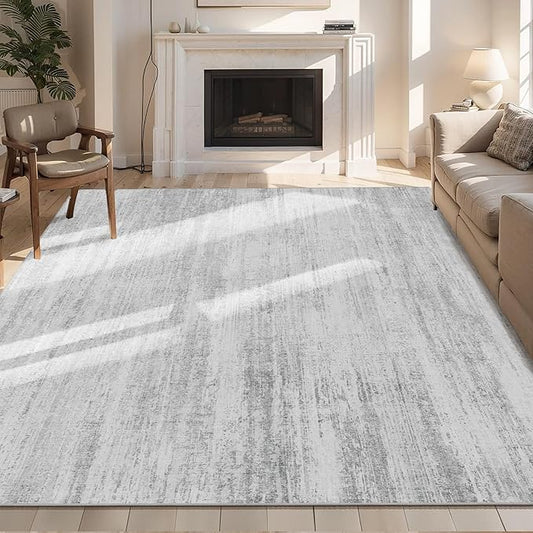 MUJOO 6x9 Area Rugs Washable,Modern Abstract Rugs for Living Room Bedroom Dining Room,Large Non Slip Throw Carpet Indoor,Low Pile Accent Neutral Grey